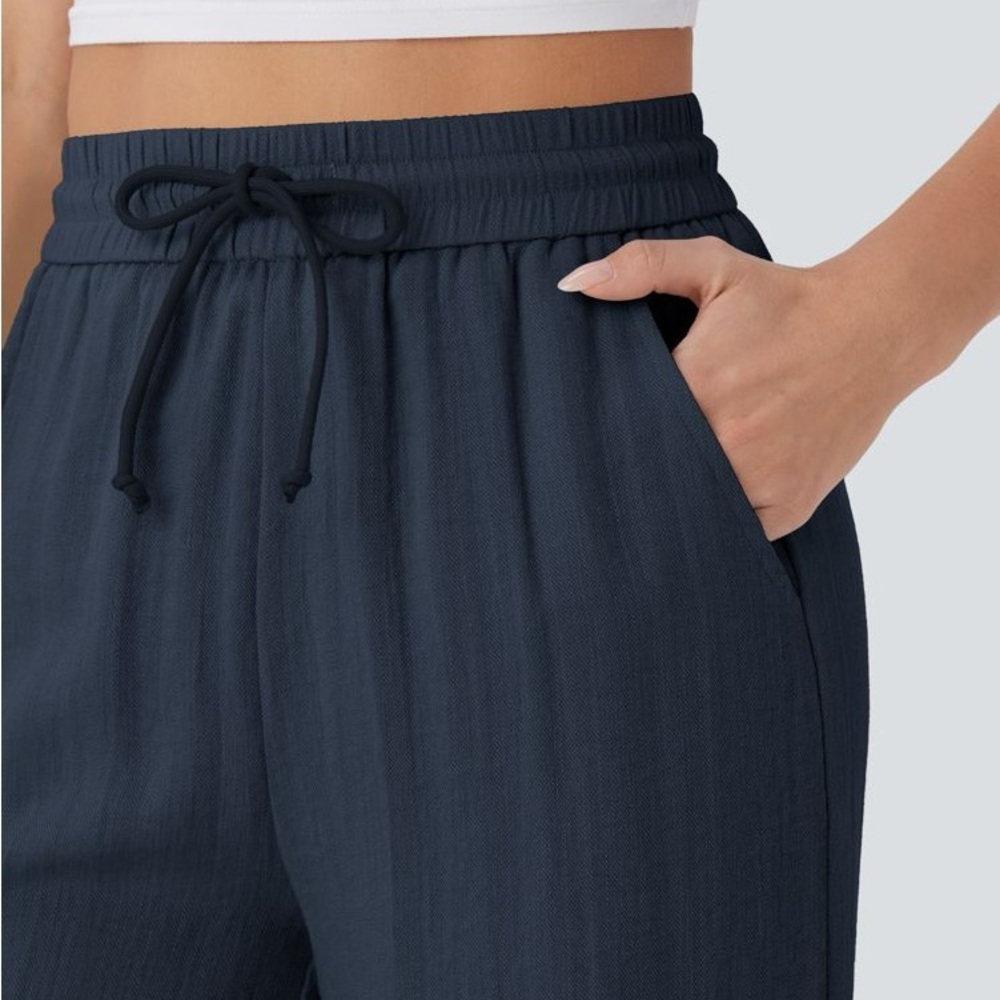 NWT Halara Highwaisted Drawstring Wide Leg Women's Navy Pants Sz L Tall - Picture 7 of 9